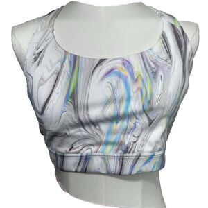 Athleta Sports Bra Womens M Multicolor Marble Swirl Racerback Mesh Activewear